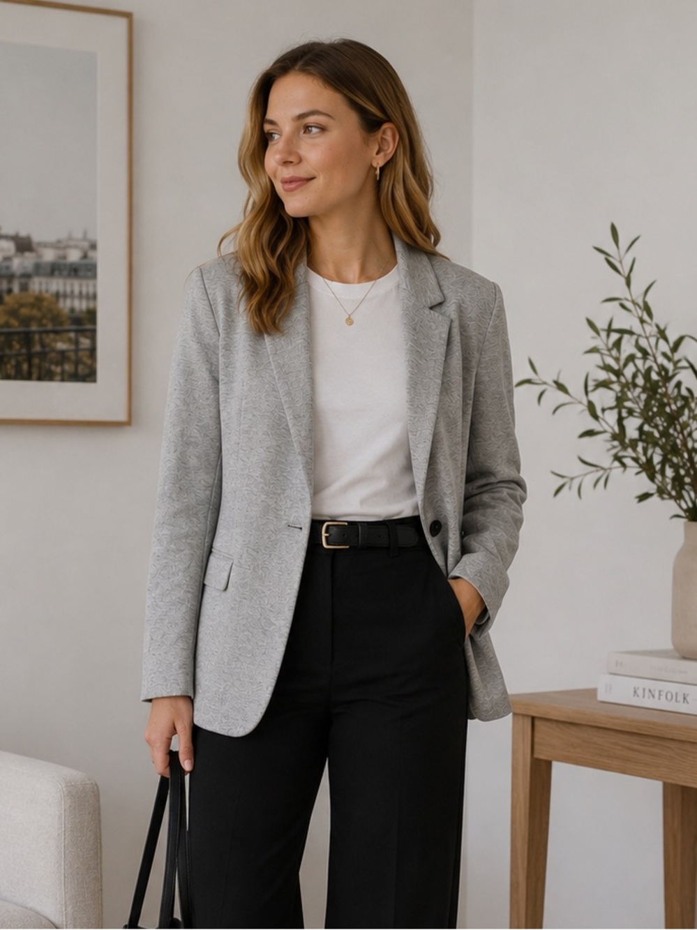Zara Grey Blazer Comfort Stretch Women Large Office Work Casual Preppy Minimal